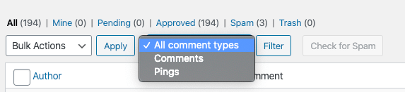 Determining types of blog comments using Wordpress