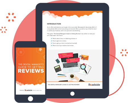 Graphic showing the ebook for Dental Managers guide to getting reviews