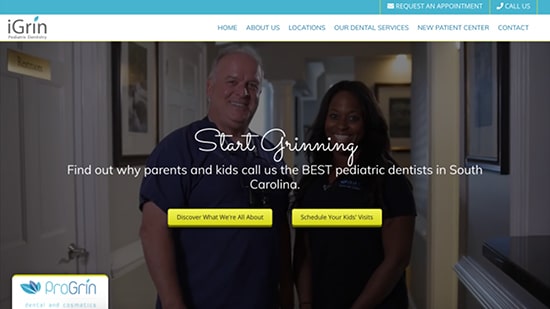 Preview image of iGrin's new pediatric dentistry website