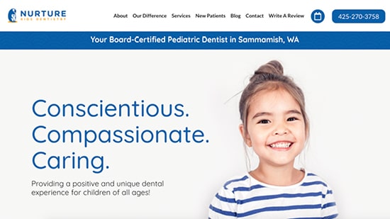 Nurture Kids Dentistry screenshot of their pediatric dentistry website