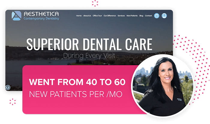 Graphic of Aesthetica Contemporary Dentistry's dental website design. This practice went from getting 40 patients to 60 new patients a month