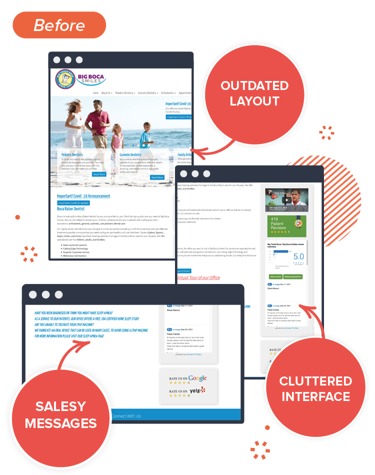 Examples of Big Boca Smile's new responsive website on various screens