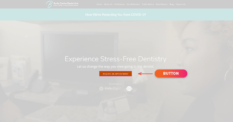 Call to action button on a dental website