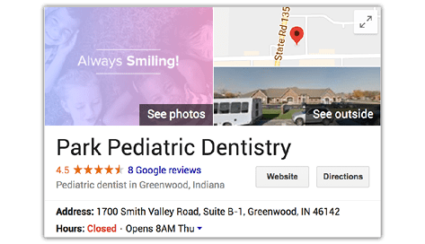 Consistent and informative local listings for Park Pediatric Image of local Google listing for Park Pediatric