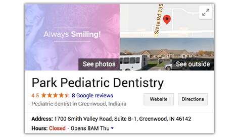 Image of local Google listing for Park Pediatric